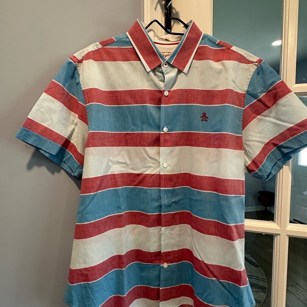 Original Penguin Red and Blue Casual Button Down Shirt